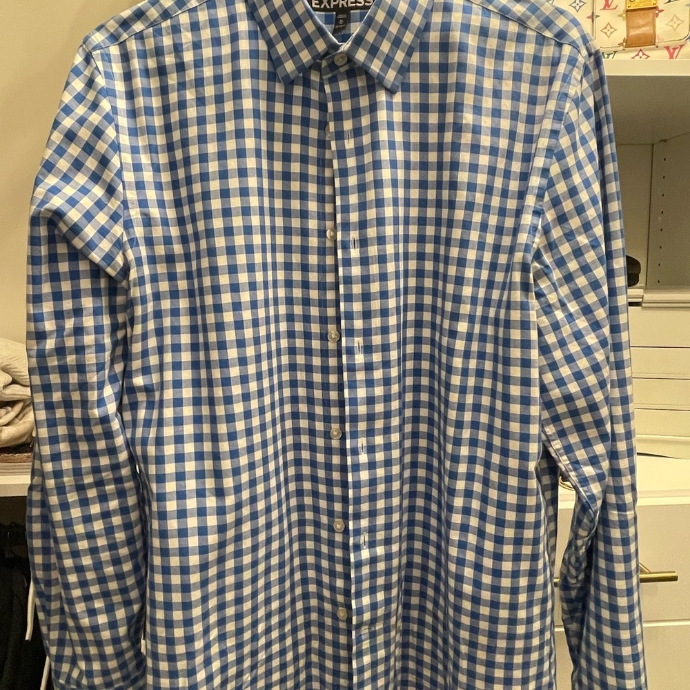 Express Men's Med Blue Checkered Shirt